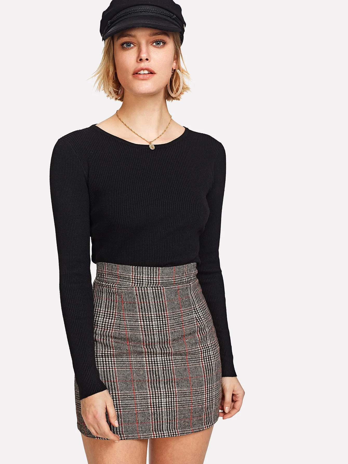 Wales Check Zip Back Skirt