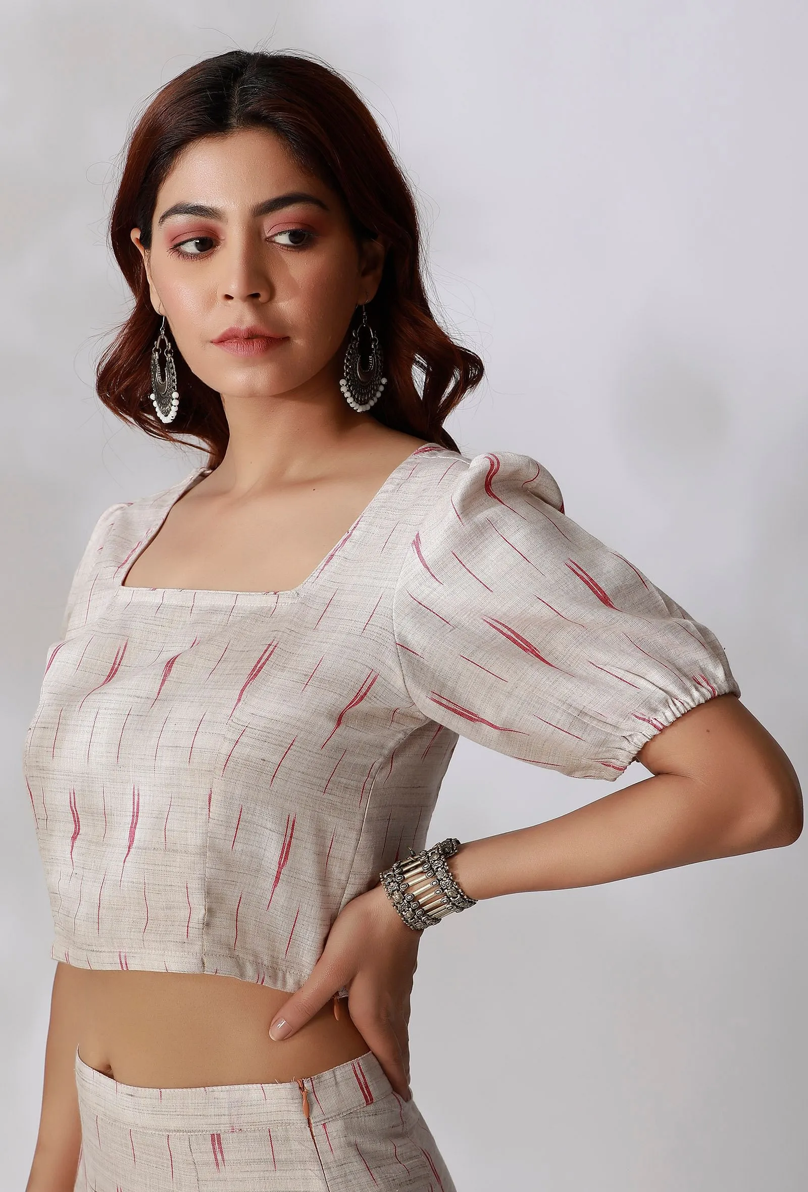 White Ikkat Crop Top